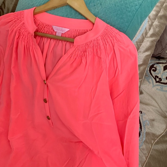 Lilly Pulitzer Elsa Silk Pink Coral Blouse - Picture 8 of 9